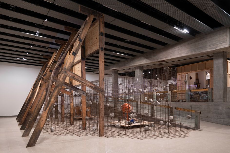 Installation view of Mike Nelson, Studio Apparatus for Kunsthalle Münster - A Thematic Instalment Observing the Calendrical Celebration of its Inception, 2014. Photo: Matt Greenwood. Courtesy the artist and the Hayward Gallery