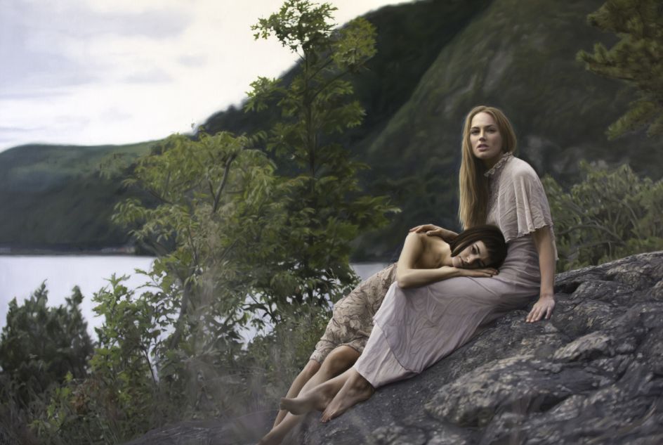 Yigal Ozeri, Untitled; Olya and Zuzanna – Oil on paper