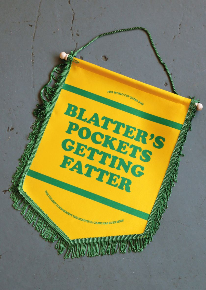 Adam Morton-Delaney calls out Qatar ahead of the World Cup with his Pathetic Pennants