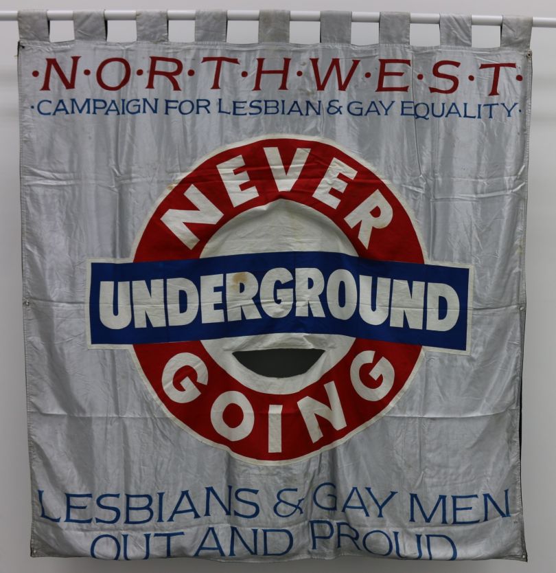 Never Going Underground banner, 1988, copyright People's History Museum