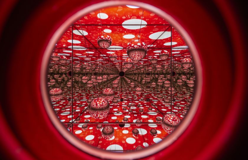 Dots Obsession, 2013 Installation view from Manchester International Festival 2023 exhibition ‘Yayoi Kusama_ You, Me and the Balloons’ at Aviva Studios. Images © David Levene.