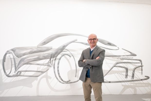 Brian in front of a new installation by Suchi Reddy, Shaped by Air, inspired by the Lexus Electrified Sport, on public view at Superstudio Più in Milan
