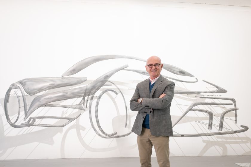 Brian in front of a new installation by Suchi Reddy, Shaped by Air, inspired by the Lexus Electrified Sport, on public view at Superstudio Più in Milan
