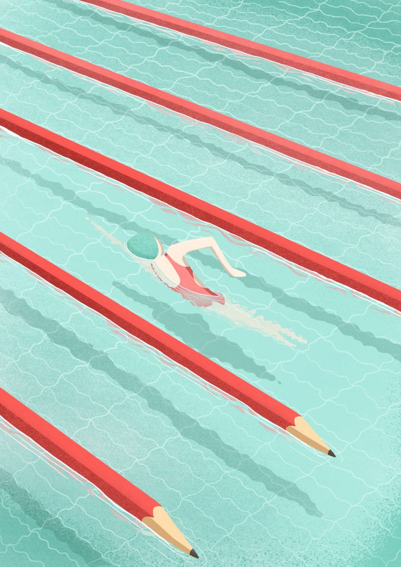 Swimming on art, illustration for Artwort Magazine