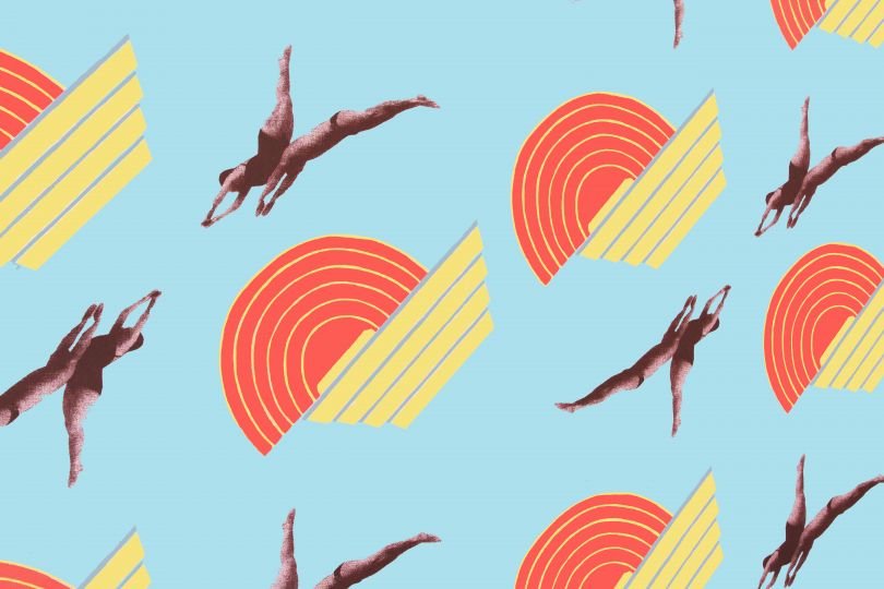 Jenny Steele, Over and over...jump in, digital print on wallpaper, 2016