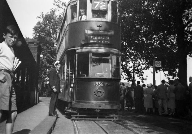 The end of the London Trams. Thames Embankment - 1952