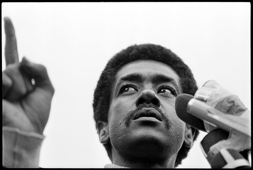 Bobby Seale, chairman of The Black Panther Party, speaking at a Free Huey rally at Defermery Park, Oakland Ca., 1968. from, “The Lost Negatives,” photographs by Jeffrey Henson Scales Credit: Jeffrey Henson Scales