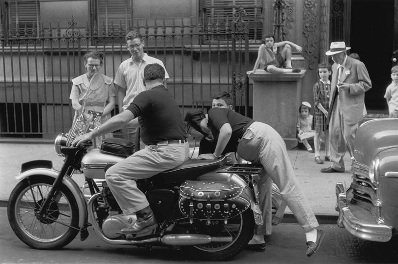 Vermont family on a motorcycle, 1957