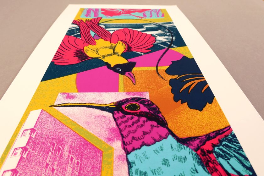 Melissa North's vibrant and eye-catching screen prints bring the urban jungle to life