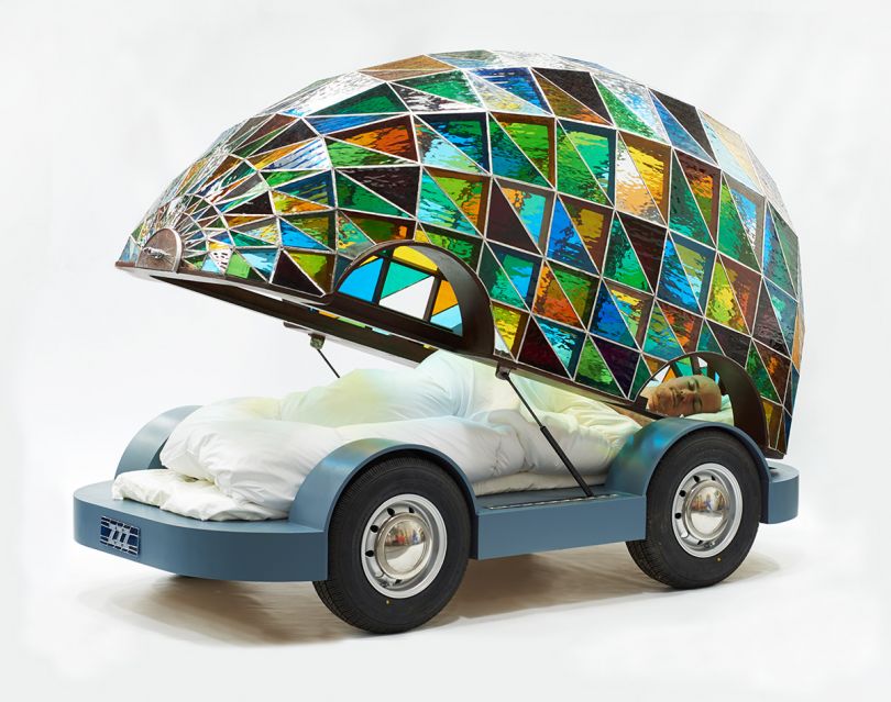 The Stained Glass Driverless Sleeper Car, Dominic Wilcox. Photo: Sylvain Deleu