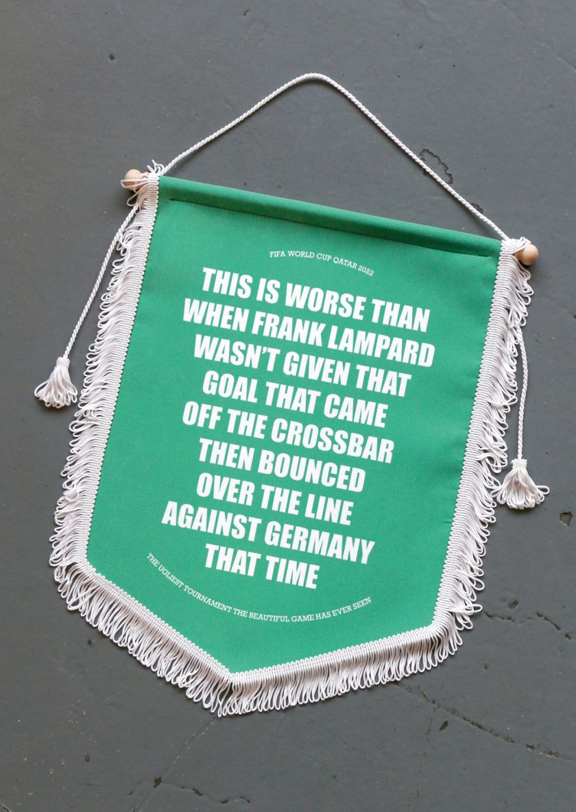 Adam Morton-Delaney calls out Qatar ahead of the World Cup with his Pathetic Pennants