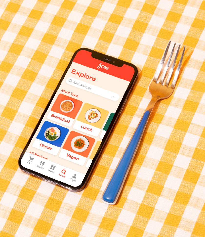 Vintage tablecloths inspired &Walsh's rebrand of French food app, JOW