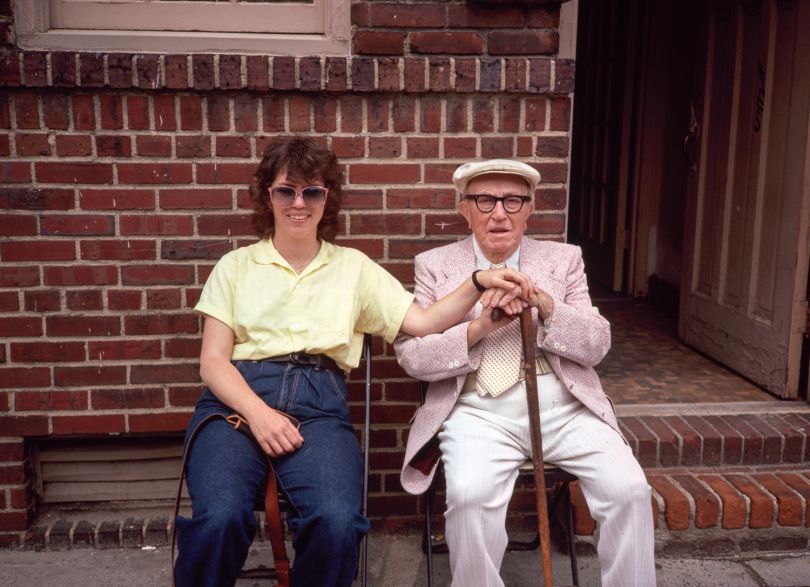 Mr Katz and Merly Sitting Outside His Apartment House, NY, May 1985 © Meryl Meisler