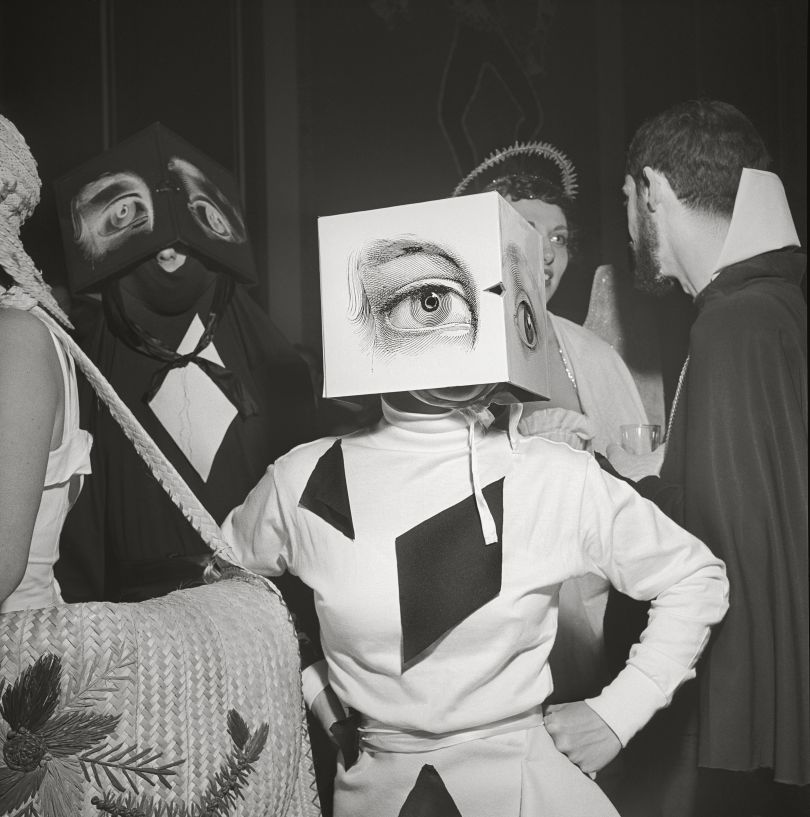 Stanley Kubrick, a partygoer wearing a Cubist headdress, from the 1949 article titled “Philadelphia’s First Beaux Arts Ball”. Copyright: © SK Film Archives/Museum of the City of New York