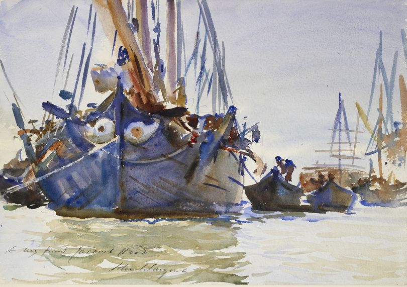 John Singer Sargent, Italian sailing Vessels at Anchor, c. 1904-07, watercolour on paper, over preliminary pencil, 35.2 x 50.3 cm, The Ashmolean Museum, Oxford. Presented by Miss K. de Hochpied Larpent, 1943. Image © Ashmolean Museum, University of Oxford