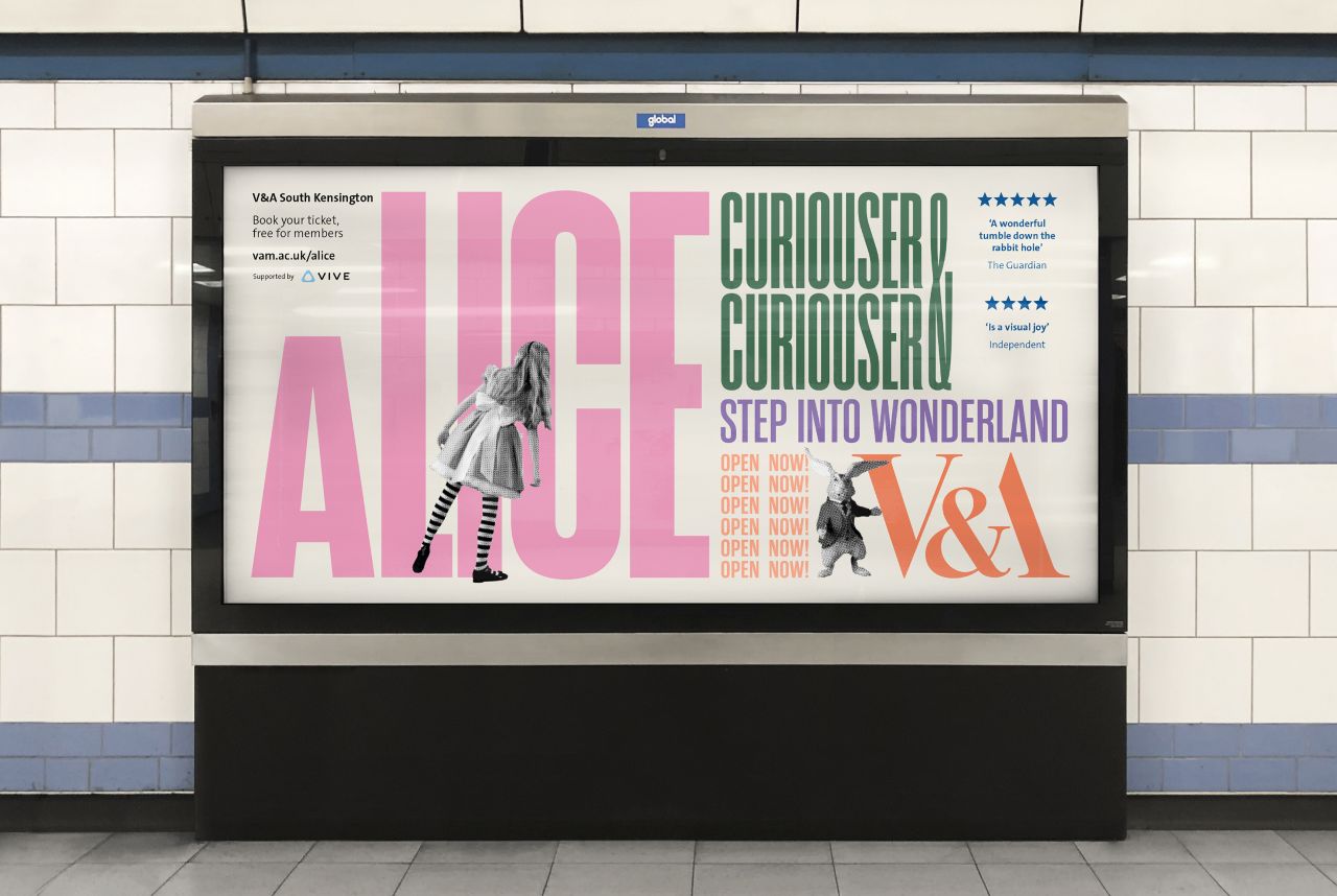Tom Hingston Visual Identity Images for Alice: Curiouser and Curiouser exhibition, V&A, London © Hingston Studio