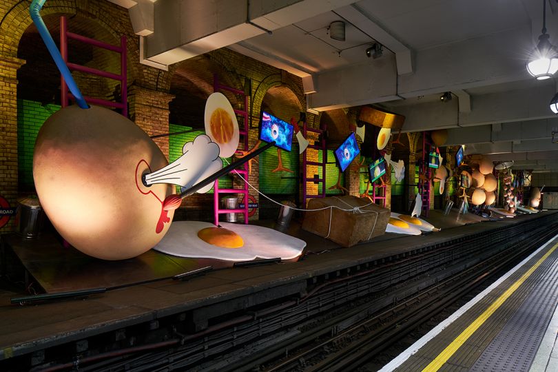 Heather Phillipson, my name is lettie eggsyrub, Gloucester Road station, 2018. Commissioned by Art on the Underground. Photo: G.G. Archard