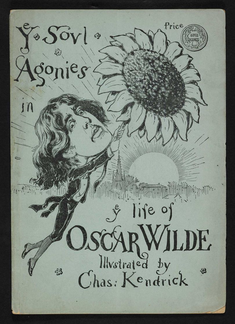 A caricature of Oscar Wilde holding onto a sunflower illustrated by Chas. Kendrick, dated 1882 (c) British Library Board