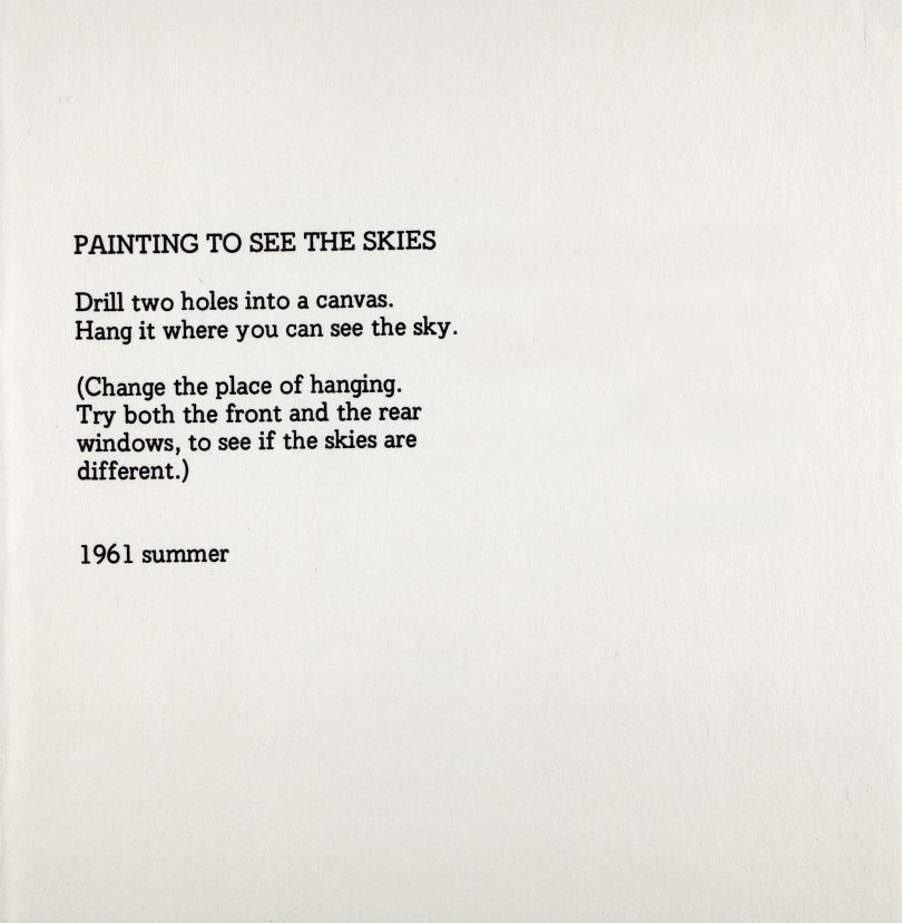 Yoko Ono, Painting to See the Skies (1961 summer), instruction piece from Grapefruit: A Book of Instruction and Drawings (2000 edition). © Yoko Ono