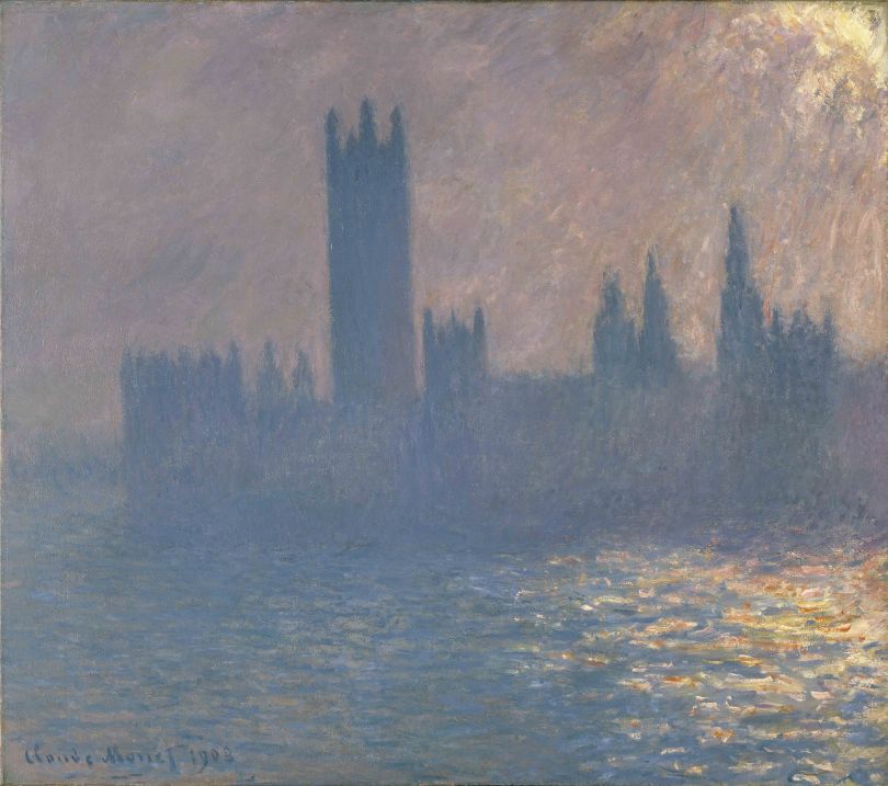 Houses of Parliament, sunlight effect Claude Monet (1840-1926) Houses of Parliament, Sunlight Effect 1903 Oil paint on canvas 813 x 921 mm Brooklyn Museum of Art, New York