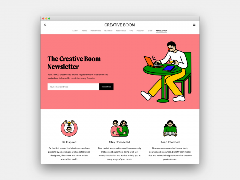 Creative Boom's newsletter page where people can join 35,000 subscribers