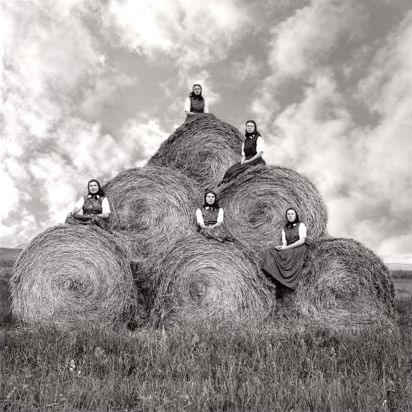 Laura Wilson, Hutterite girls during hay making season, Surprise Creek Colony Stanford, Montana, August 22, 1991