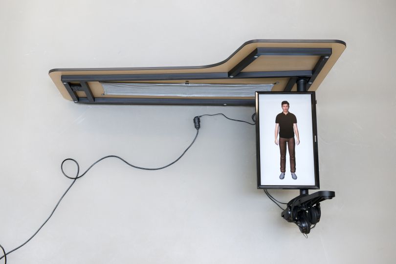 Eva and Franco Mattes Dark Content,2016 Customized Ikea desks, monitors, videos, headphones, various cables. Exhibition view, BAK, Utrecht
