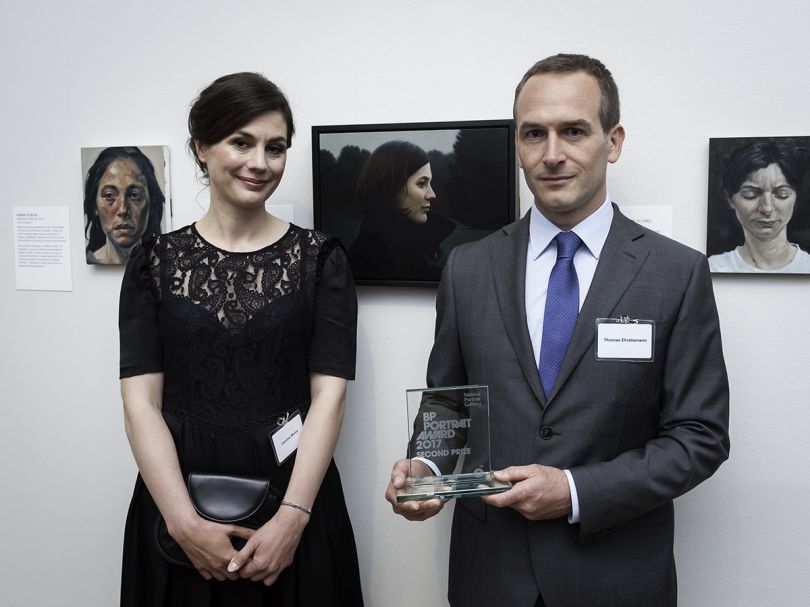 Second Prize Winner Thomas Ehretsmann, with his wife Caroline Ehretsmann and portrait Double Portrait. Photography © Jorge Herrera