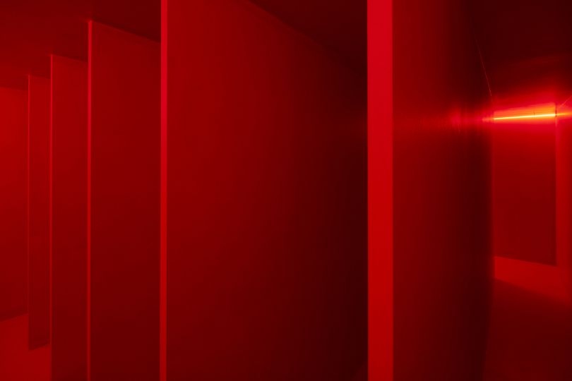 Lucio Fontana, Ambiente spaziale a luce rossa, 1967/2017, installation view at Pirelli HangarBicocca, Milan, 2017. Courtesy Pirelli HangarBicocca, Milan. ©Fondazione Lucio Fontana Photo: Agostino Osio