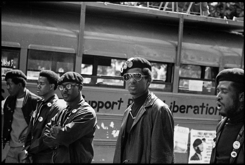 Black Panthers at a Free Huey rally at Defermery Park, 1968, from, “The Lost Negatives,” photographs by Jeffrey Henson Scales. Credit: Jeffrey Henson Scales