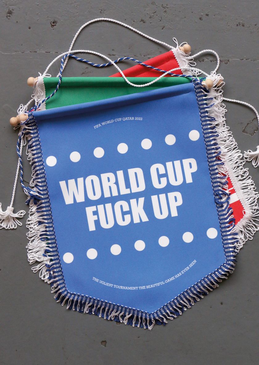 Adam Morton-Delaney calls out Qatar ahead of the World Cup with his Pathetic Pennants