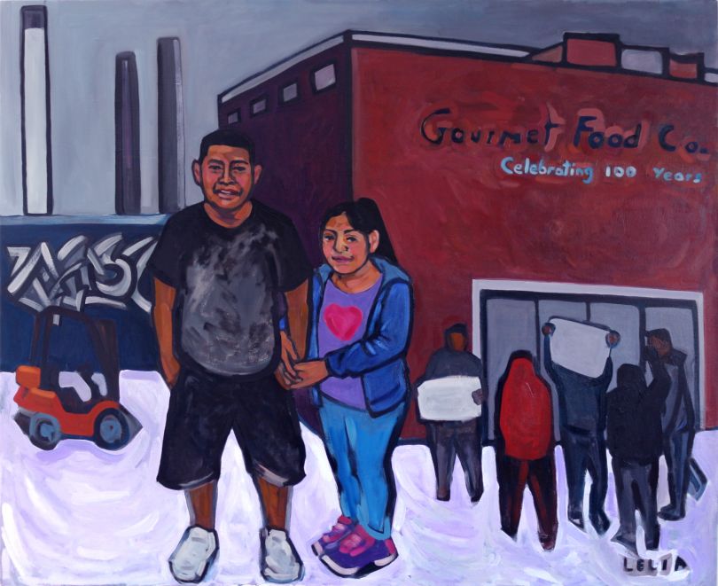 Camilo and His Daughter, by Lelia Byron, oil on canvas, 168 x 137 cm, 2017.