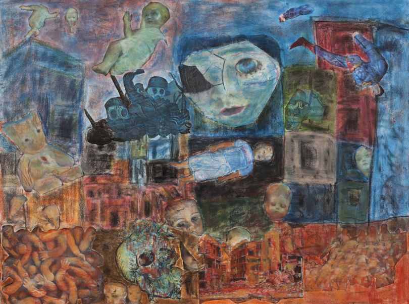 Aleppo, Pastel and collage on canvas, 76 x 101, (2016)