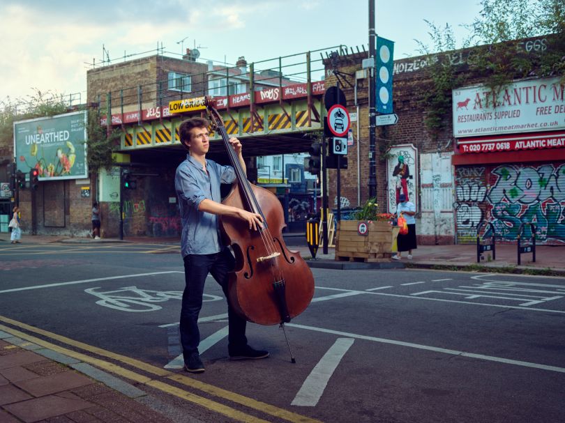 Misha Mullov-Abbado - Double Bass, Atlantic Road/Coldharbour Lane, outside The Dogstar, across from Brixton Village © Michael Wharley