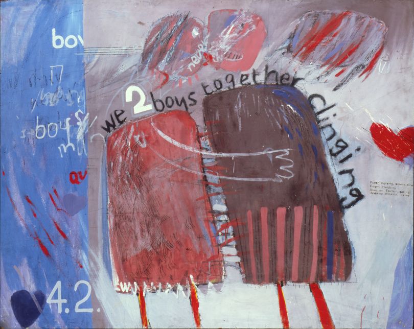 David Hockney We Two Boys Together Clinging 1961 Oil on board 48 x 60