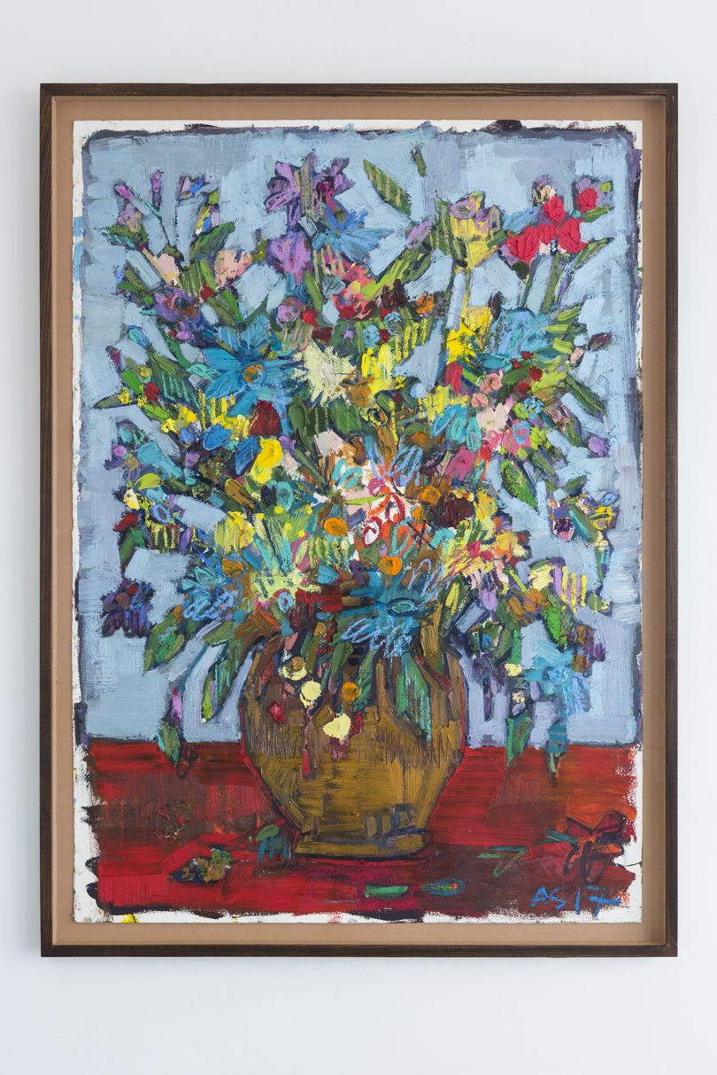 Andrew Salgado too.  'Fat Flower' (2017), oil and oil pastel on canvas, 115x85cm