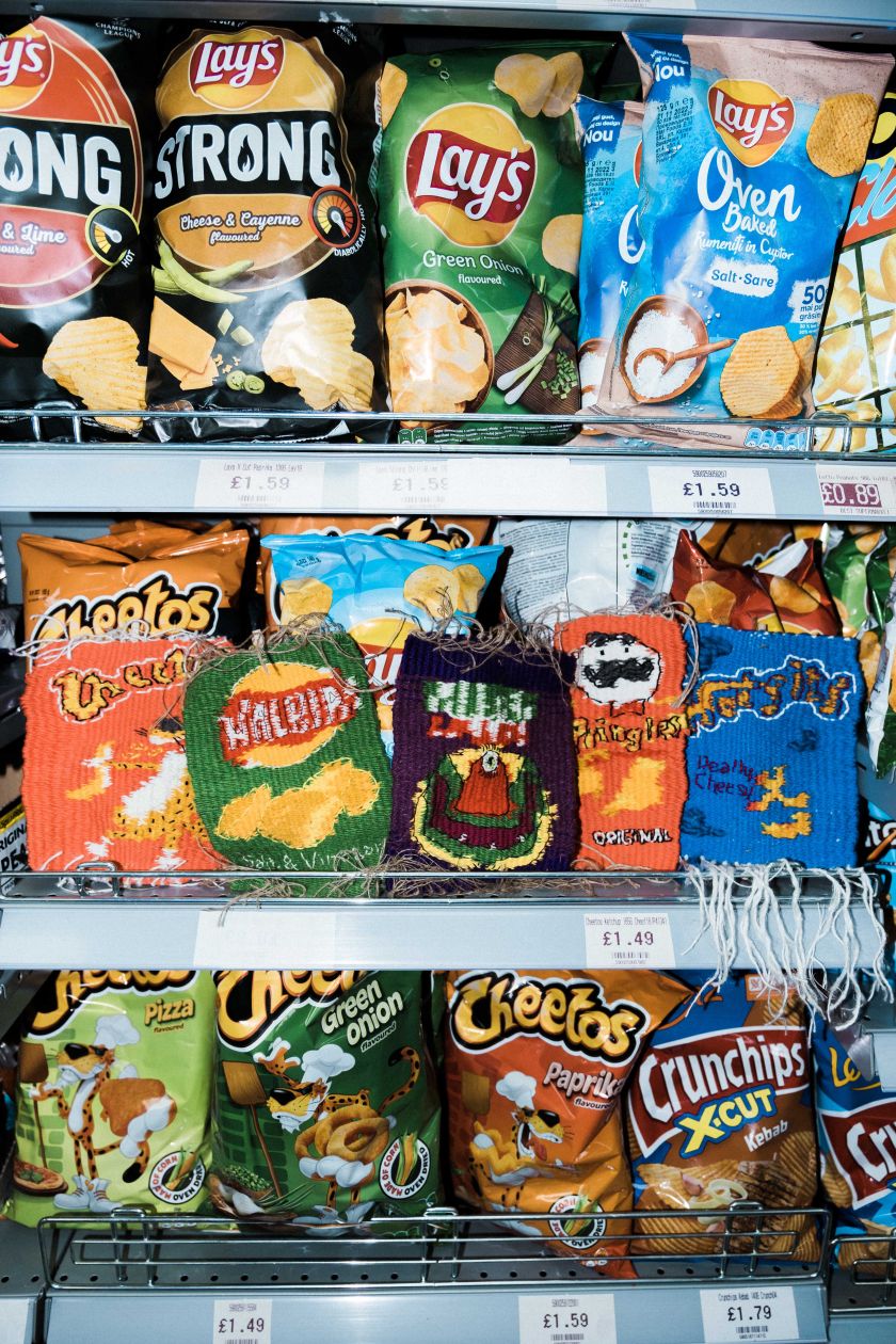 Handwoven crisp packets by Alexandra Lucas celebrate the simple pleasure of snacking