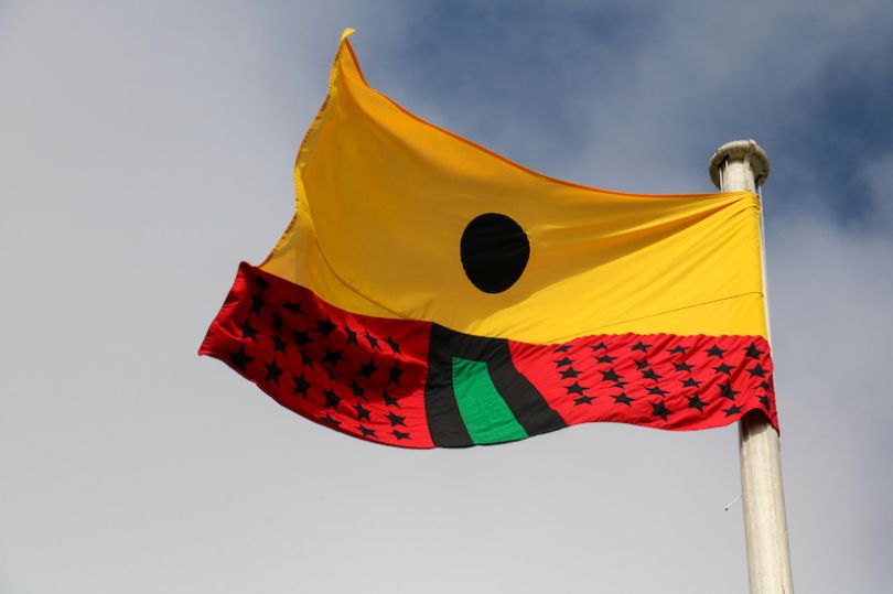 Larry Achiampong – PAN AFRICAN FLAGS FOR THE RELIC TRAVELLERS' ALLIANCE, 2018. Courtesy: Copperfield