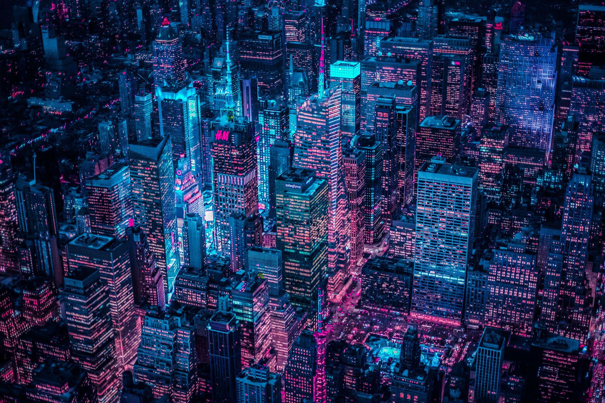 Neon photographs of Times Square shot from above show a futuristic NYC ...