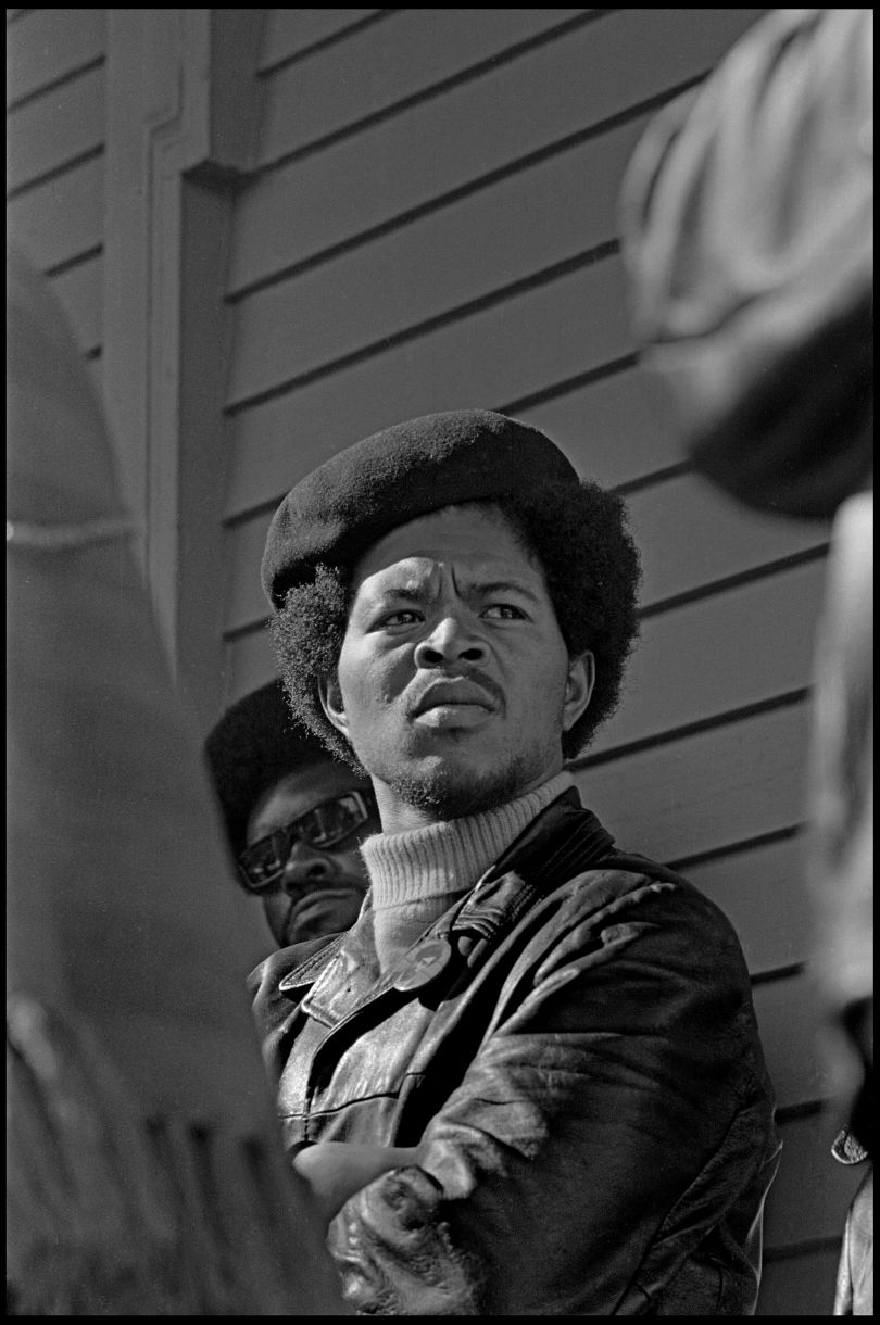 Black Panther Party member, Captain Bobby Bowens of the Richmond office at a Free Huey rally at Defermery Park, Oakland CA, 1968. from, “The Lost Negatives,” photographs by Jeffrey Henson Scales Credit: Jeffrey Henson Scales