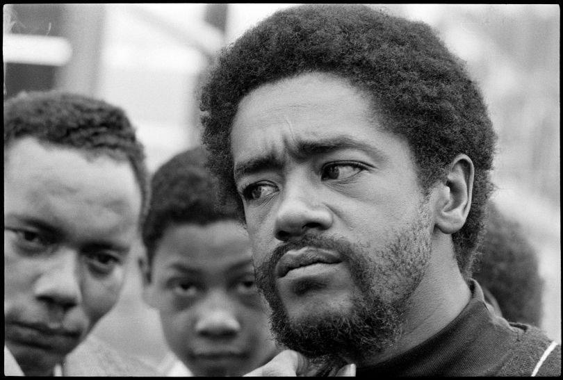 Bobby Seale, chairman of The Black Panther Party, speaking to media, Oakland CA, 1969. from, “The Lost Negatives,” photographs by Jeffrey Henson Scales. Credit: Jeffrey Henson Scales