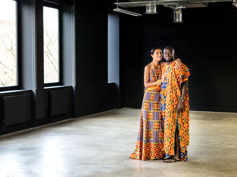 Designed by Kofi Ansah, Ensembles for the wedding of Ashley Shaw-Scott Adjaye and David Adjaye. Ghana, 2014. Photographed in London in 2014 by Robert Fairer