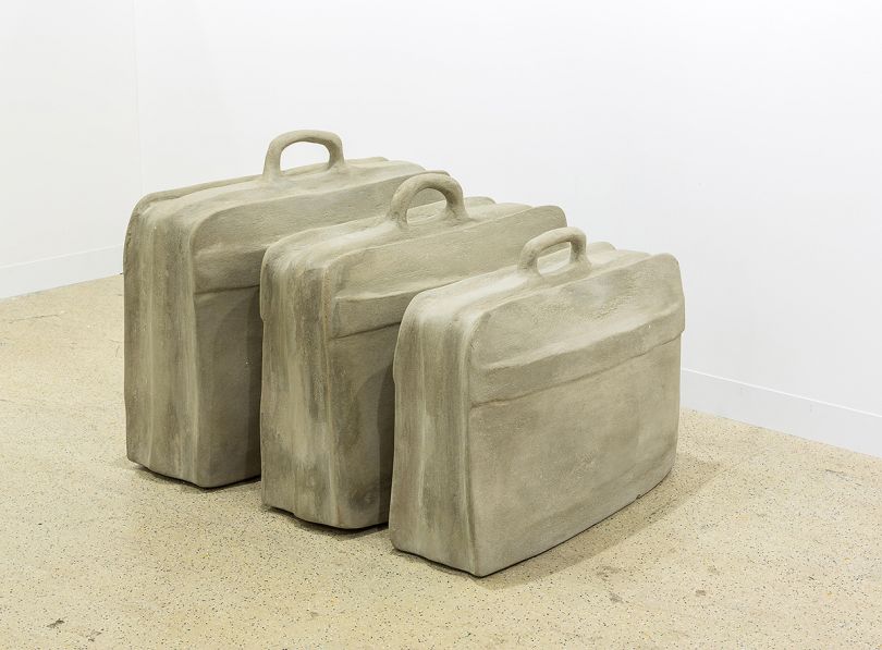 Rayyane Tabet Fossils (The Suitcase) 2014 From the Series: Five Distant Memories: The Suitcase, The Room, The Toys, The Boat and Maradona, 2006 ongoing Three suitcases encased in concrete 84 × 70 × 34 cm 90 × 75 × 34 cm 80 × 60 × 33 cm Image courtesy of Rayyane Tabet and Sfeir-Semler Gallery, Hamburg/Beirut