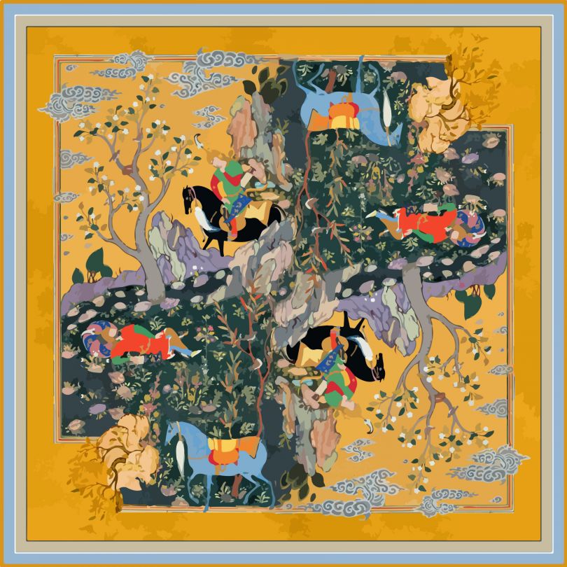 Cultured Silk Scarf Illustration by Adonis Jafargholi Beik. A' Design Award Winner for Graphics and Visual Communication Design Category, 2019-2020.