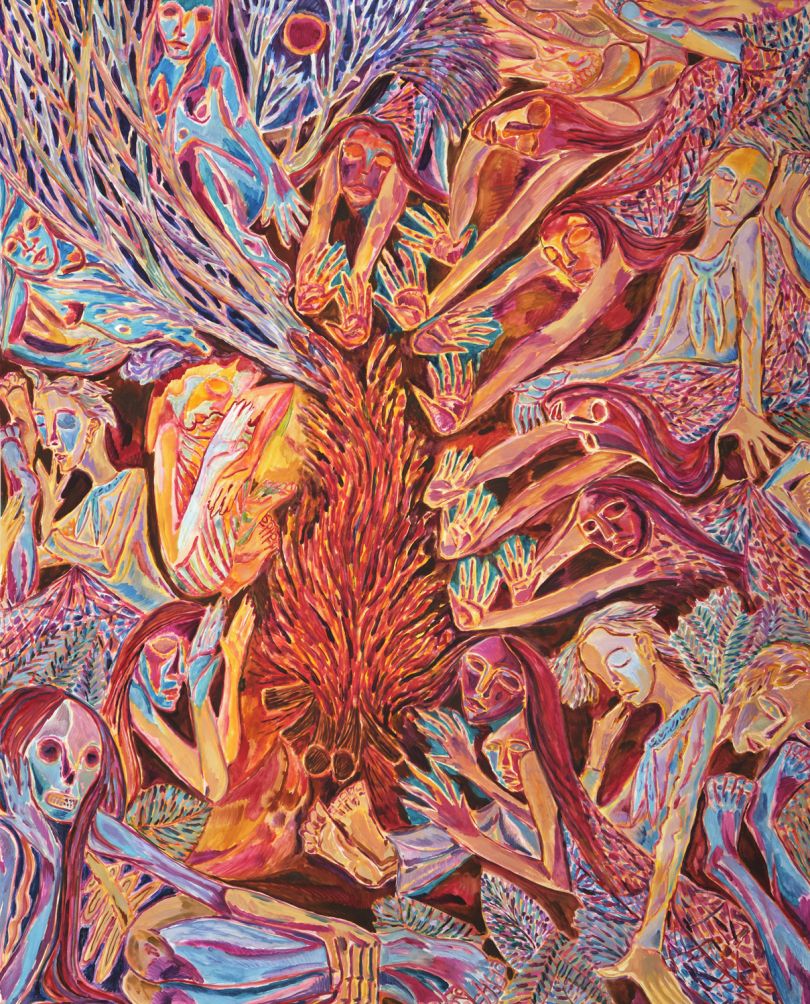 Arusha Gallery, John Abell, A Conspiracy Round Campfire (A Witches of Mendocino), watercolour on paper 153x121cm. Photo credit [John Sinclair](http://www.thebigsink.com)