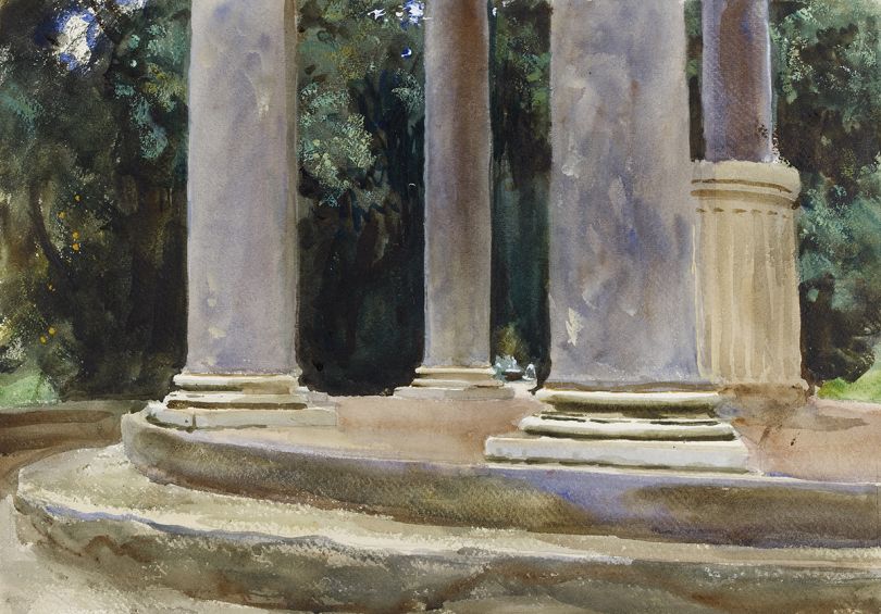 John Singer Sargent, Villa Borghese, Temple of Diana, c. 1906-07, watercolour on paper, over preliminary pencil, 35.2 x 50.3 cm, The Ashmolean Museum, Oxford. Presented by Mrs Ormond, the artist's sister, 1937. Image © Ashmolean Museum, University of Oxford