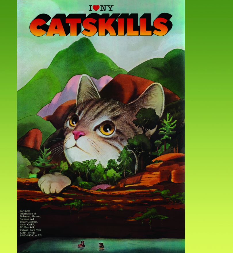 I Love New York Catskills, 1985; one of the many iterations of cat and Catskills produced for the New York Board of Tourism.  Courtesy of Milton Glaser Studio