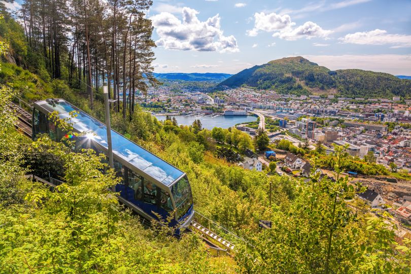 View of Bergen city with lift in Norway. Image licensed via Shutterstock