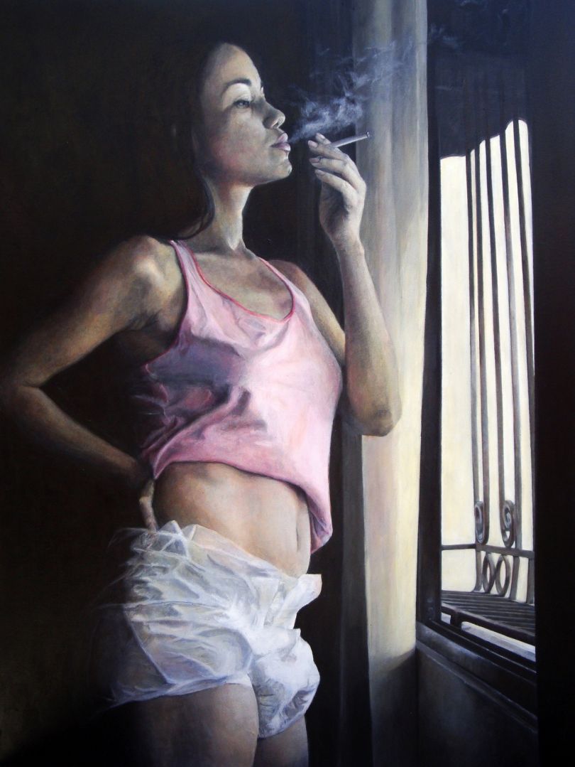 Paula Saneaux - The Cigarette - Acrylic on Canvas - 48x36 in - 2009