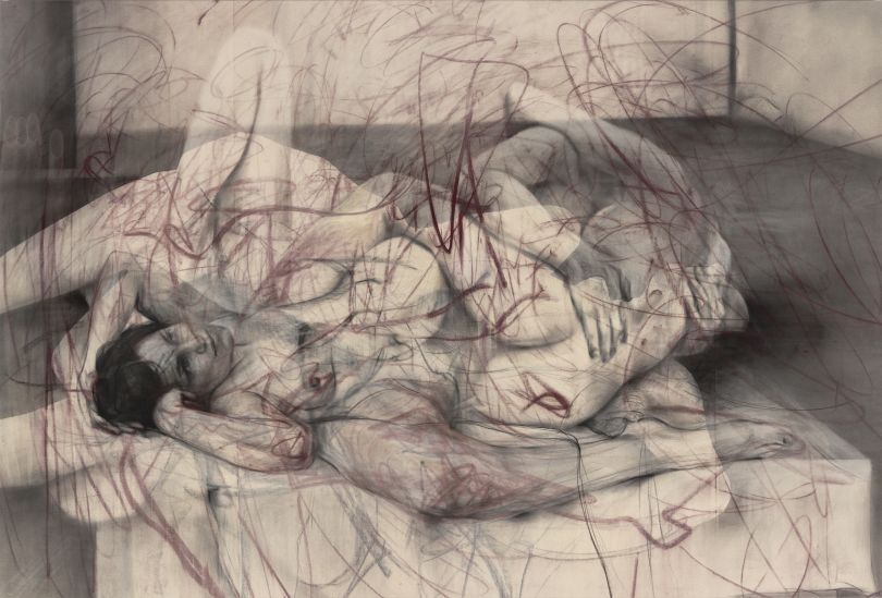 One out of two (symposium), 2016 Charcoal and pastel on canvas, 152 x 225 x 3.2 cm  © Jenny Saville. Courtesy of the artist and Gagosian. Photo: Mike Bruce